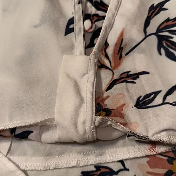 TOKITO 4 White Pink Navy Floral Button Front Bell Sleeve Peplum Tie Blouse - Picture 12 of 12